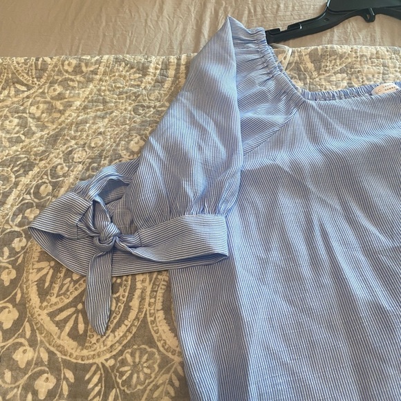 Lauren Conrad Blouse blue white Stripe Peasant Bow Sleeve XXL Button plus size - Picture 4 of 9